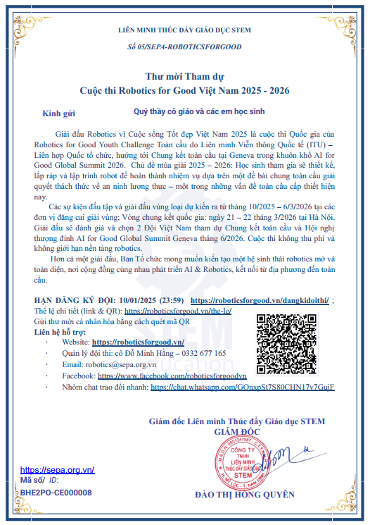 Thư mời Robotics for Good Việt Nam 2025-2026